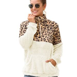 Leopard Print and Cream Sherpa Pullover